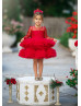 Long Sleeves Red Lace Tulle Ruffled Flower Girl Dress